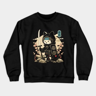 Japanese Samurai Cat Tattoo, Kawaii Ninja Cat Crewneck Sweatshirt